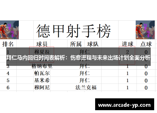 拜仁马内回归时间表解析：伤愈进程与未来出场计划全面分析